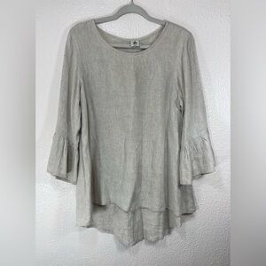 Crown Linen Designs Beige 100% European Linen Tunic Top Women’s Small